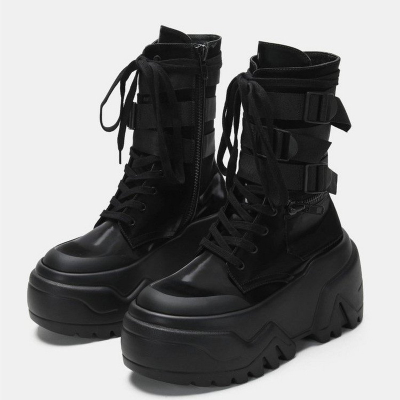 Women'S Fashion Korea - Hot Fashion Women Chunky Platform Motorcycle