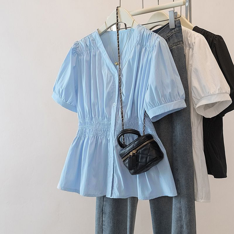 Puff Sleeve Blouse - 200 Pounds Plus Size Elastic Waist