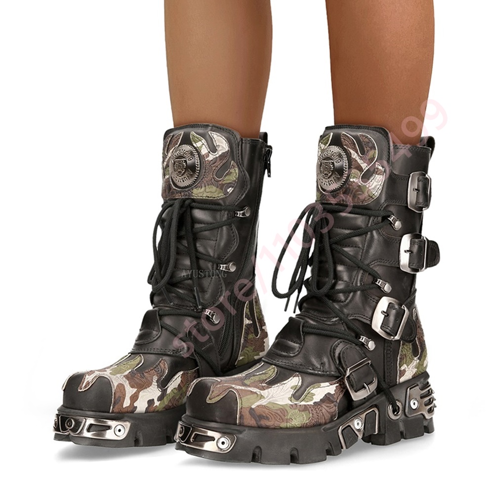 Women'S Fashion Trends 2025 - Punk Rock Camouflage Belt Buckle Motorcycle