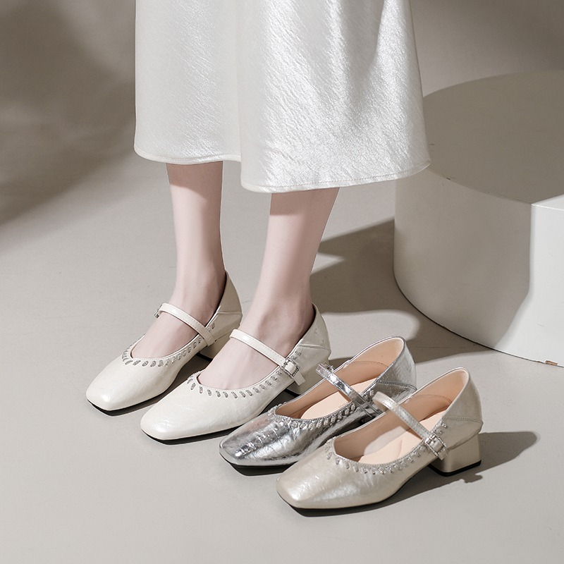 Women'S Fashion Spring Summer 2026 - Silver Rhinestone Mary Jane Shoes Slimming