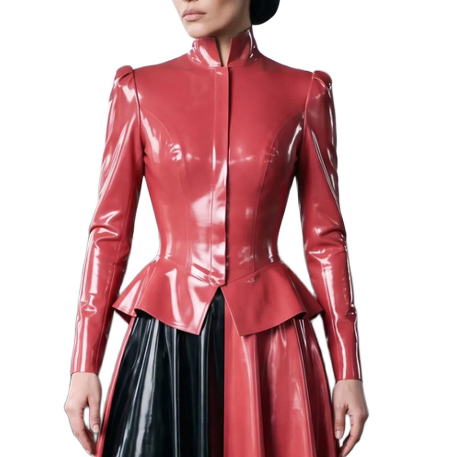 Puff Sleeve Blouse - Sexy Latex Peplum Blouses With Hidden