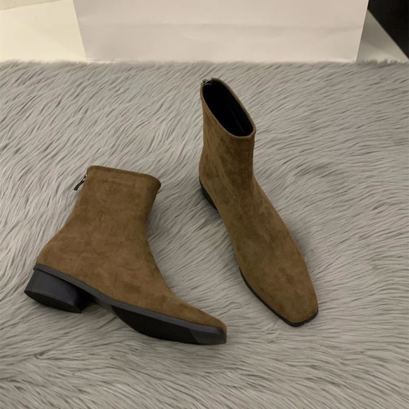 Women'S Fashion Korea - 2025 Peach-colored Back-Zip Nude Boot -