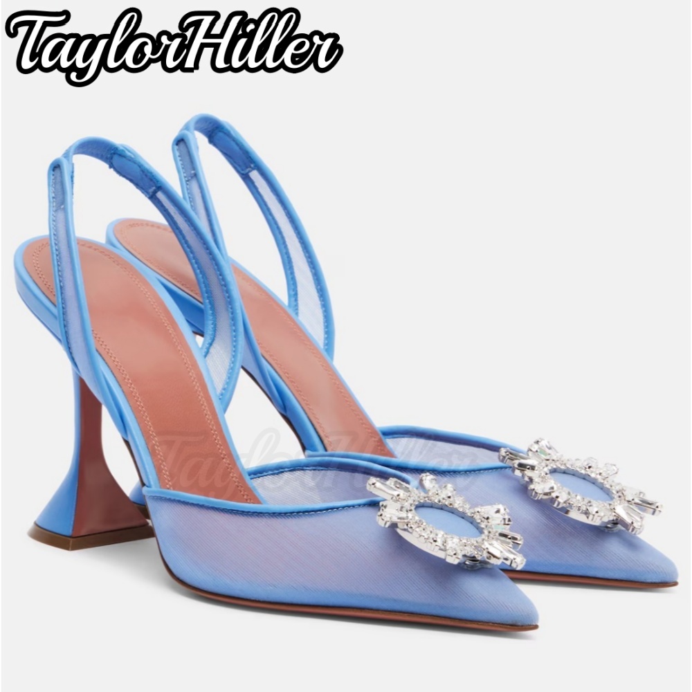 Women'S Fashion Spring Summer 2026 - Silver Crystal Slingback Heeled Sandals Shallow