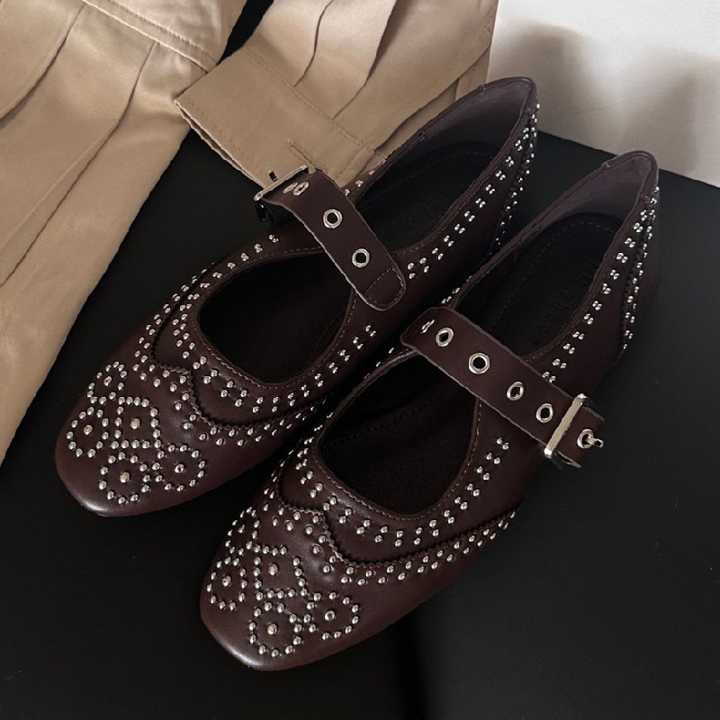 Retro Rivet Buckle Design Flat - Women'S Fashion Brand Shoes review and price