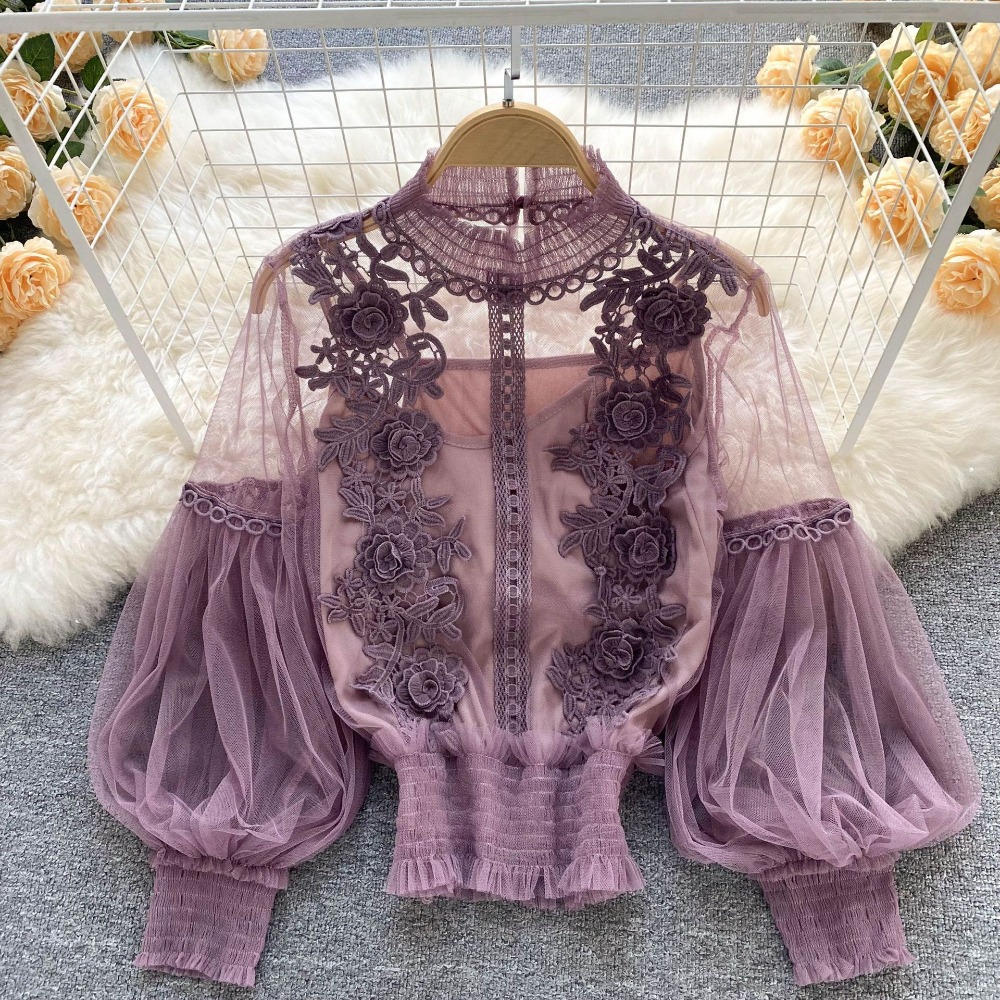 2Pcs/Set Lace Puff Long Sleeve - Puff Sleeve Blouse review and price