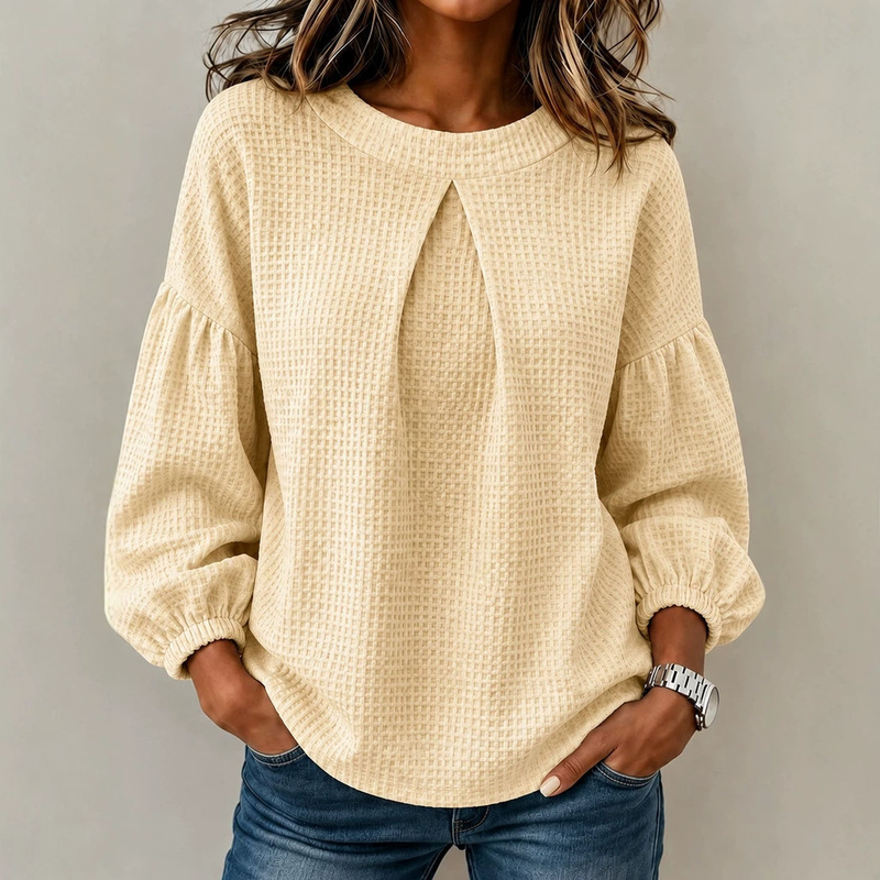 Ladies Casual Waffle Texture L - Puff Sleeve Blouse review and price