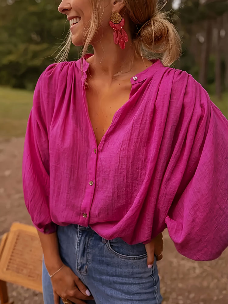 New Elegant Stand-up Collar Lo - Puff Sleeve Blouse review and price