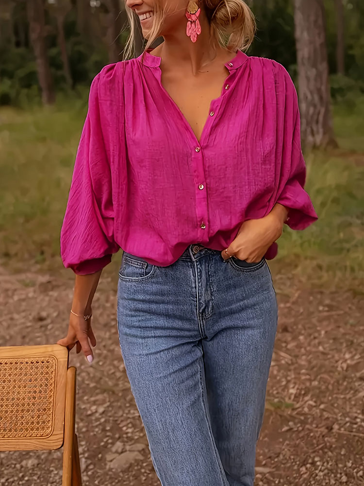 New Elegant Stand-up Collar Lo - Puff Sleeve Blouse review and price