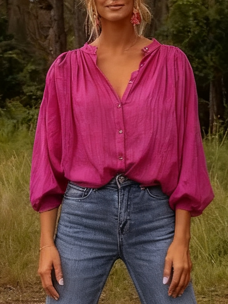 New Elegant Stand-up Collar Lo - Puff Sleeve Blouse review and price