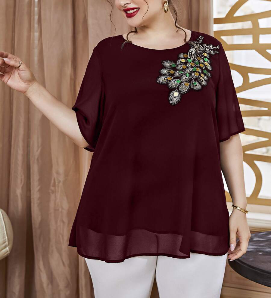 Plus Size Women's Embroidered  - Puff Sleeve Blouse review and price