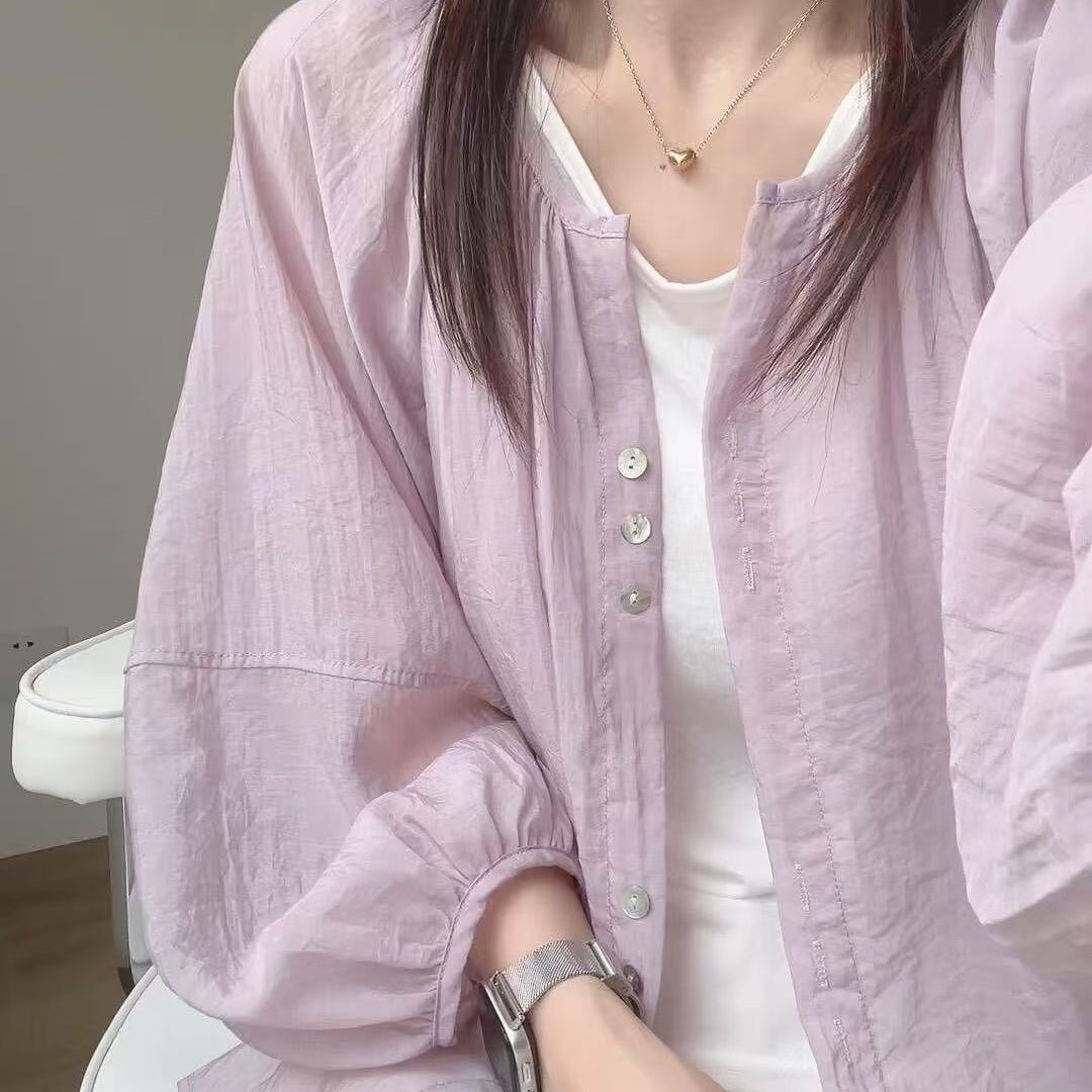 Stand Collar Shirt Crinkle Tex - Puff Sleeve Blouse review and price
