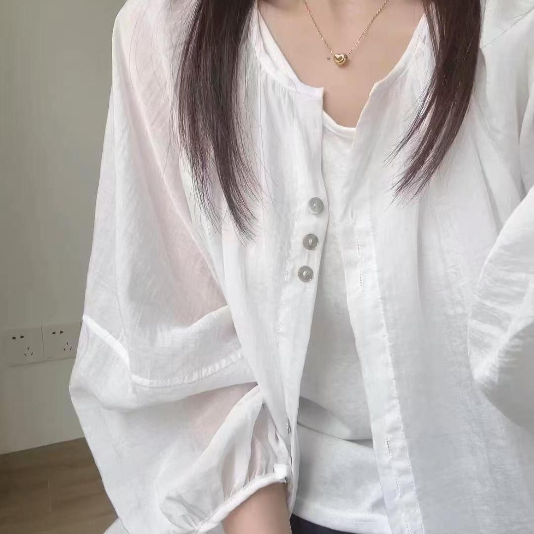 Stand Collar Shirt Crinkle Tex - Puff Sleeve Blouse review and price
