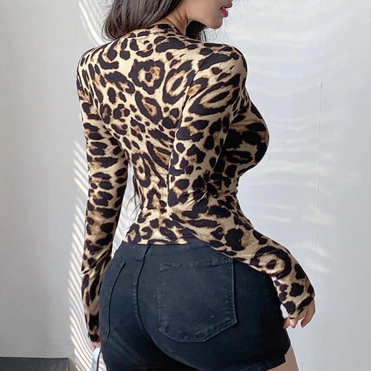 Women Leopard Print Zip Up Lon - Crop Top Women review and price