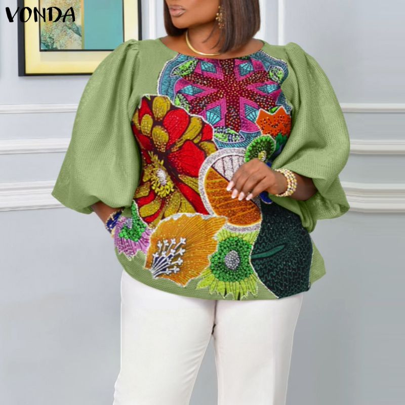 Plus Size 5XL VONDA Women Fash - Puff Sleeve Blouse review and price