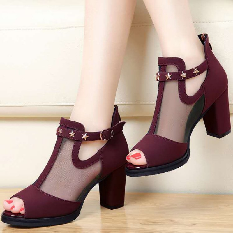 Mesh Peep Toe Block High Heels - Women'S Fashion Korea review and price